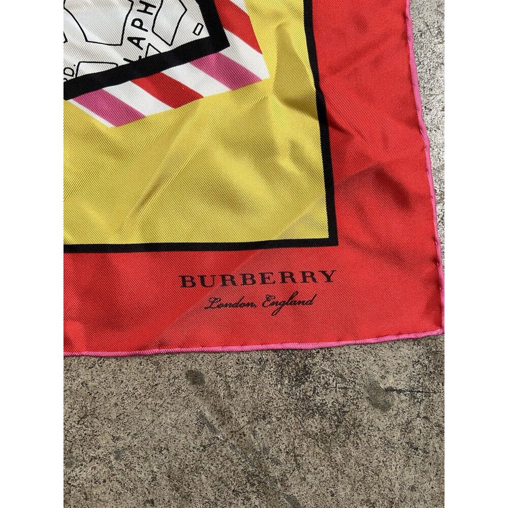 Burberry Women Scarf 100% Silk NWT Multicolor London‎ Printed - Picture 3 of 7
